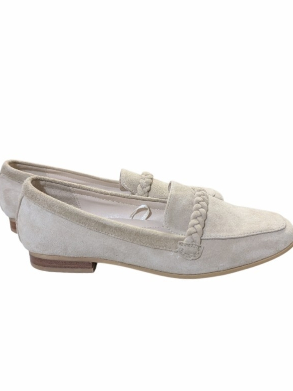 Joie Beige Suede Braided Strap Loafers Flat Shoes, Size 7